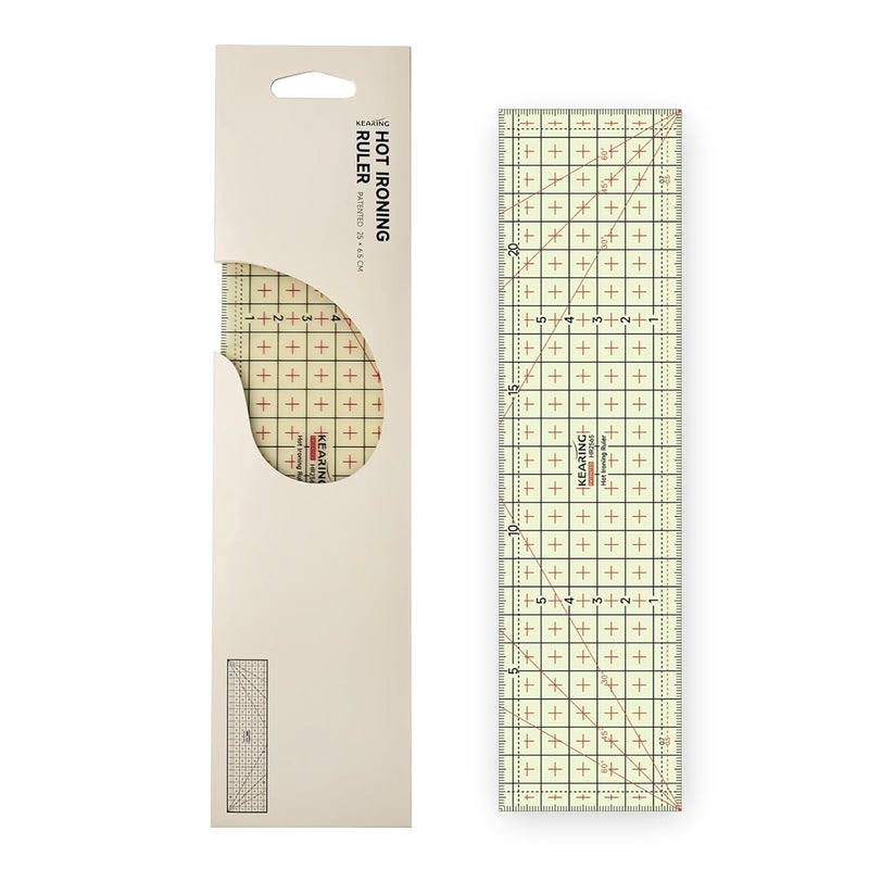 KEARING HR2565, Hot Hem Ruler for Sewing, 6.5 x 25 CM, Metric, Patented Heat Resistant Non-Slip Hot Ironing Ruler for Measure, Mark, Fold, Press with Dry or Steam Iron - Image 1